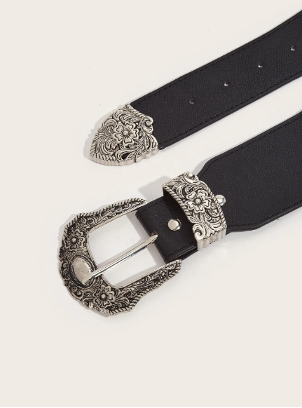 ceinture élastique femme style western à boucle métallique noir