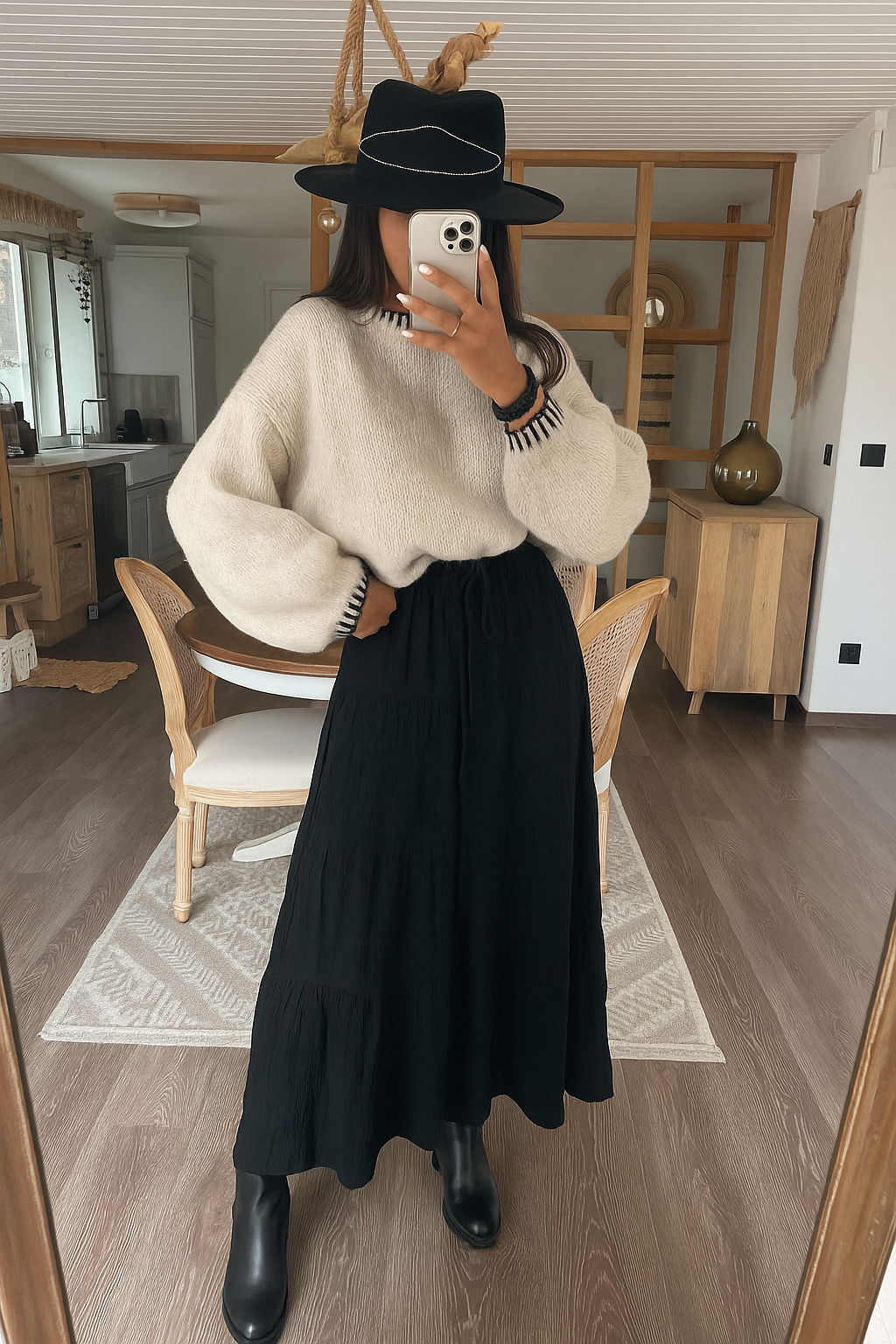 pull pour femme oversize beige et noir