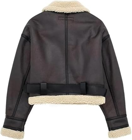 veste courte pour femme en fausse peau de mouton et similicuir cuir