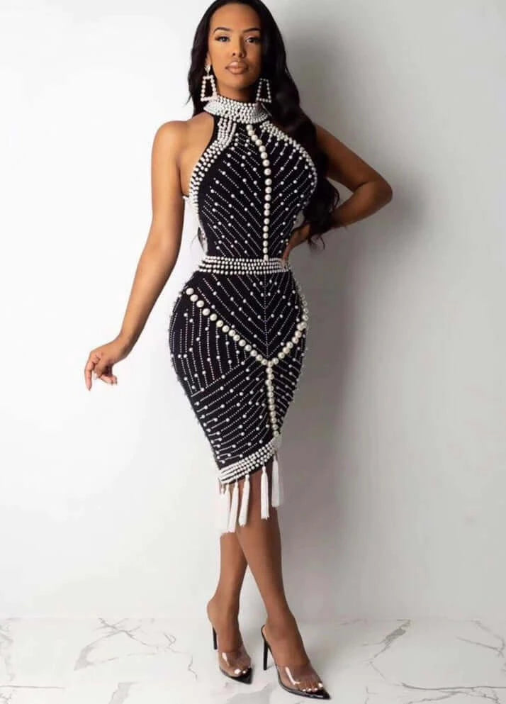 Bandage dress| High quality dress| Beaded dress XS / Black