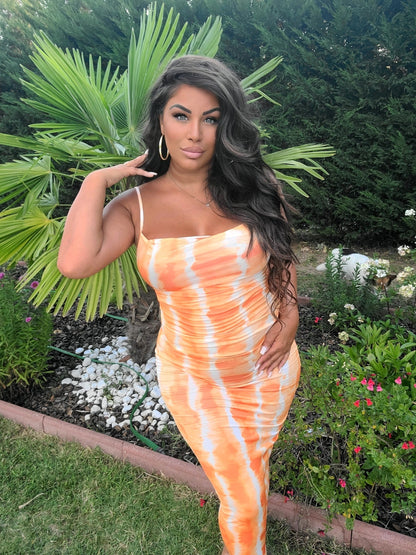 Orange long summer dress