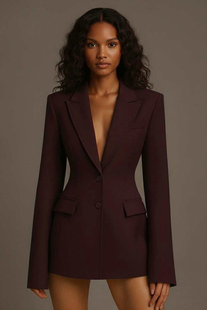 Blazer femme cintré couleur prune avec fausse poches 