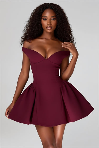 Robe courte col v bordeaux