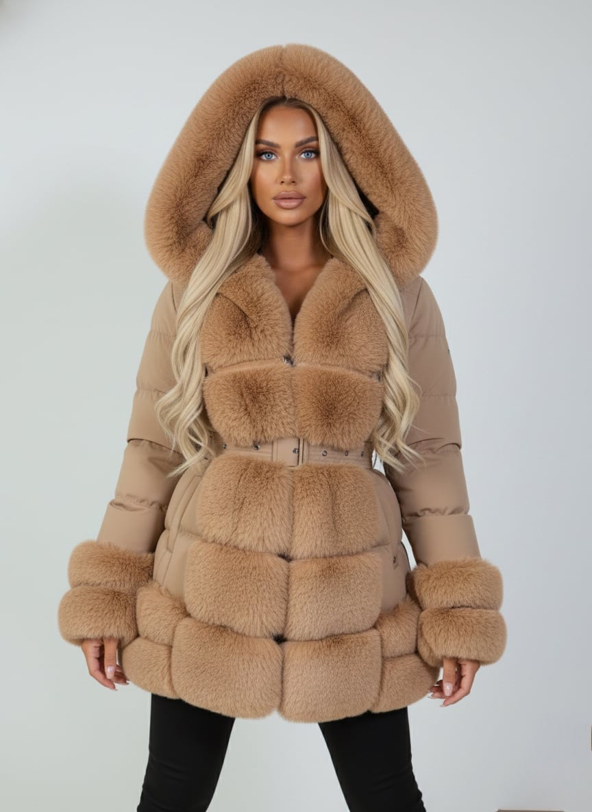 Doudoune courte matelassée avec fausse Fourrure