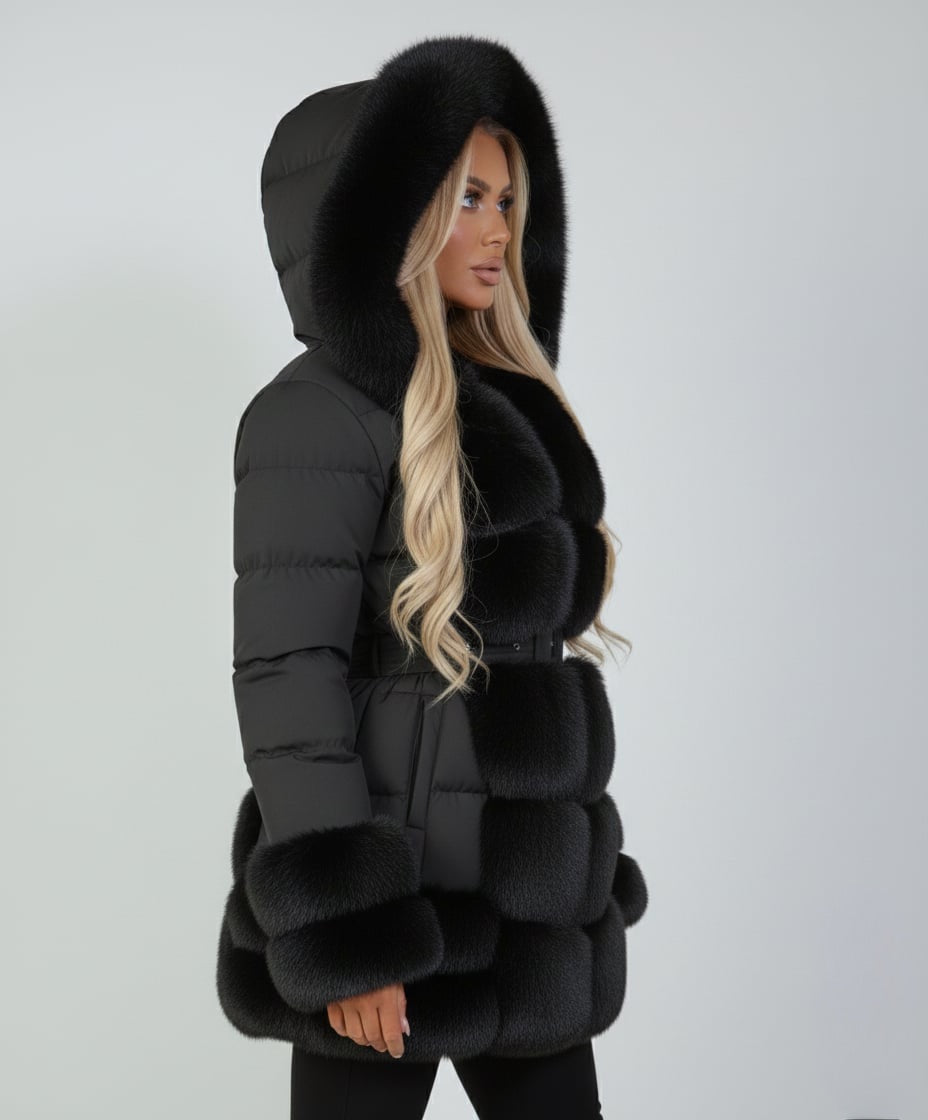 Doudoune courte matelassée avec fausse Fourrure