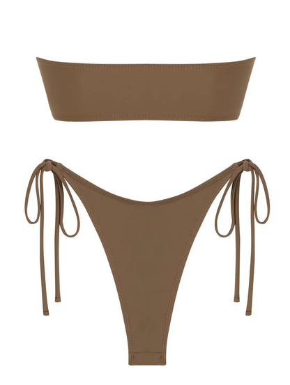 maillot de bain pour femme deux pièces coupe bandeau empiècement dorée  