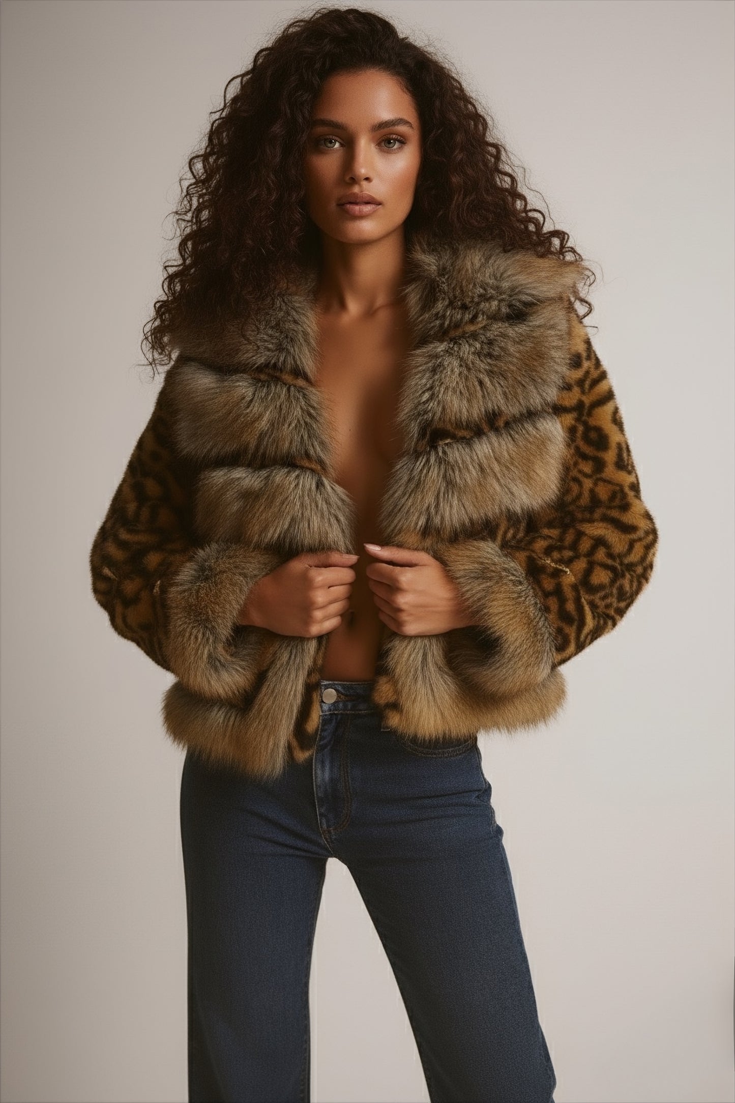 manteau court pour femme imprimé léopard en fausse fourrure