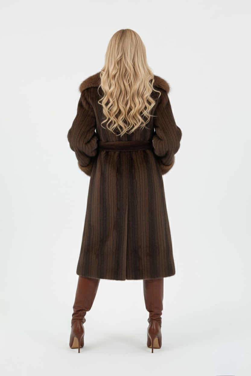 manteau long élégant pour femme en fausse fourrure marron 