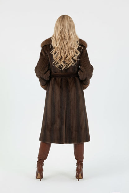 manteau long élégant pour femme en fausse fourrure marron 