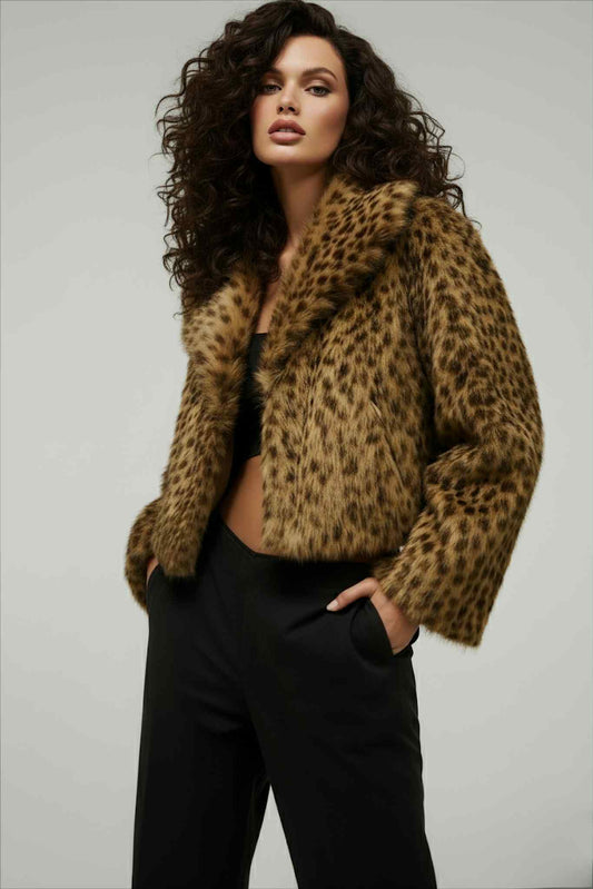 Manteau court pour femme en fausse léopard