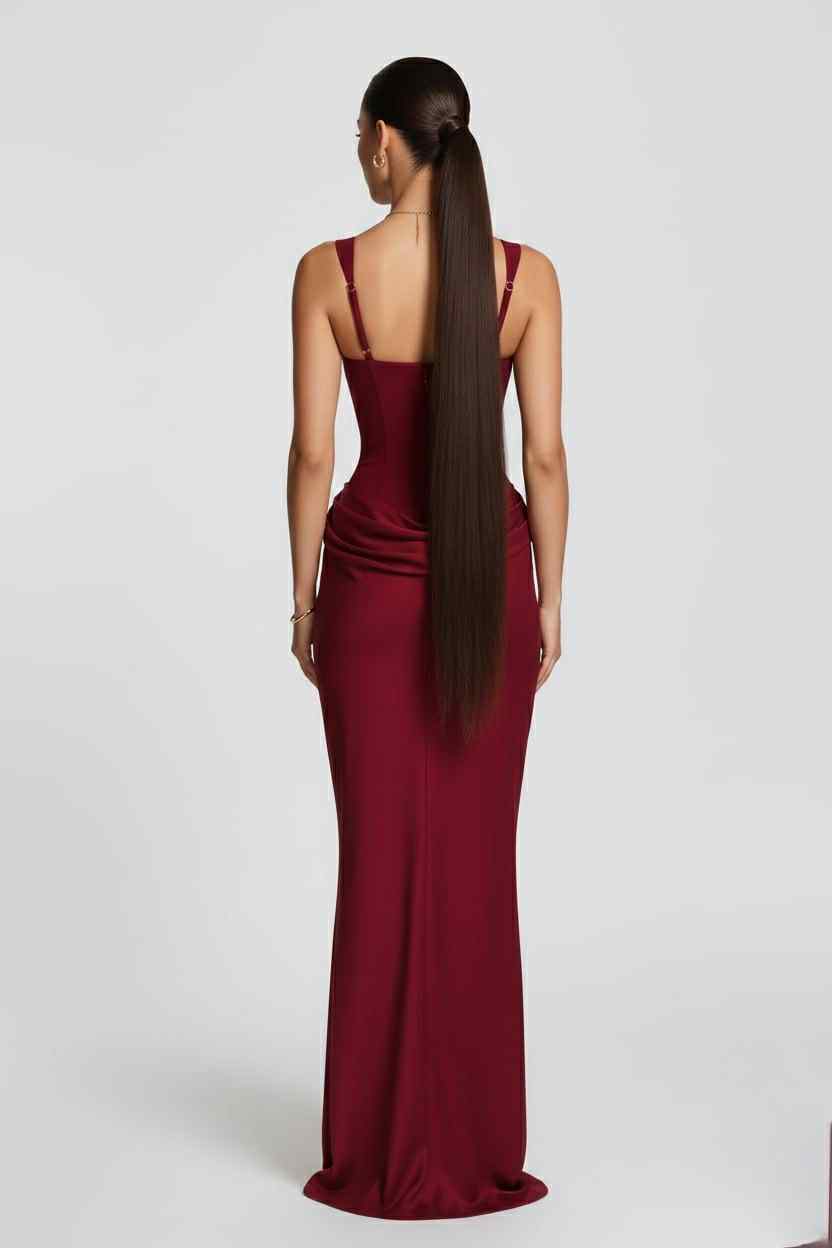 robe femme de soirée longue coupe bustier matière jupe effet satiné 