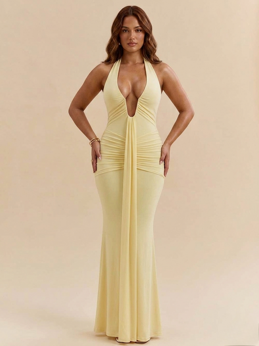 Robe d'été pour femme grand décolleté longue et fluide 