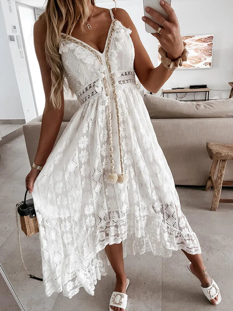 Robe femme bohème chic asymétrique blanche