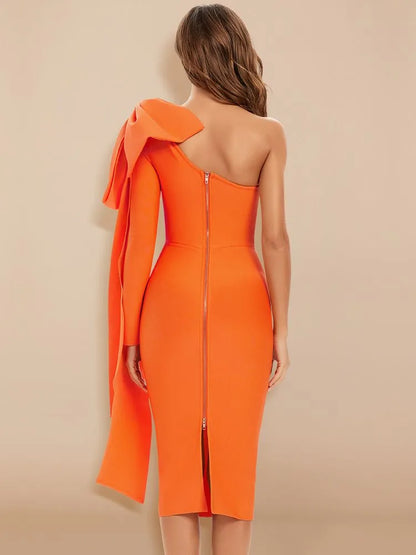 Robe bandage moulante orange mono manches 