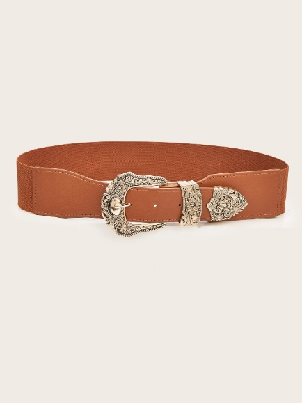 ceinture élastique femme style western à boucle métallique marron