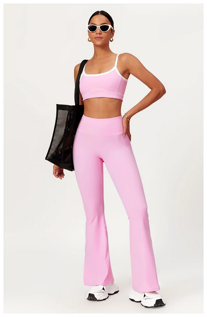 ensemble deux pièces de sport pour femme brassière et pantalon flaire rose