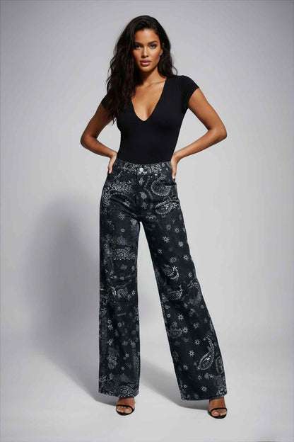 jean femme large noir imprimé bandana 