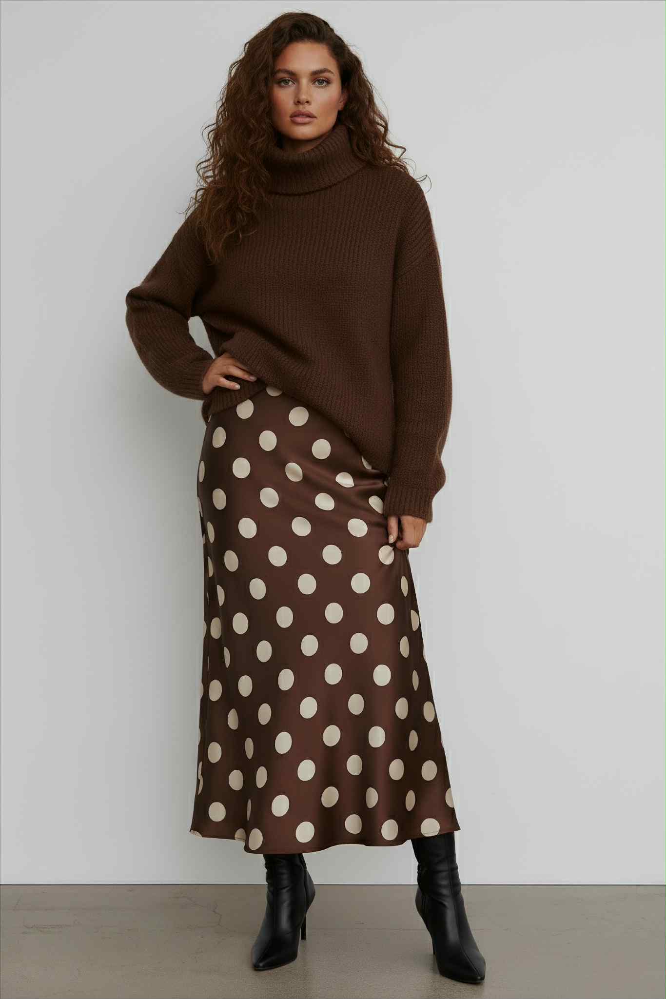 Jupe longue à pois marron