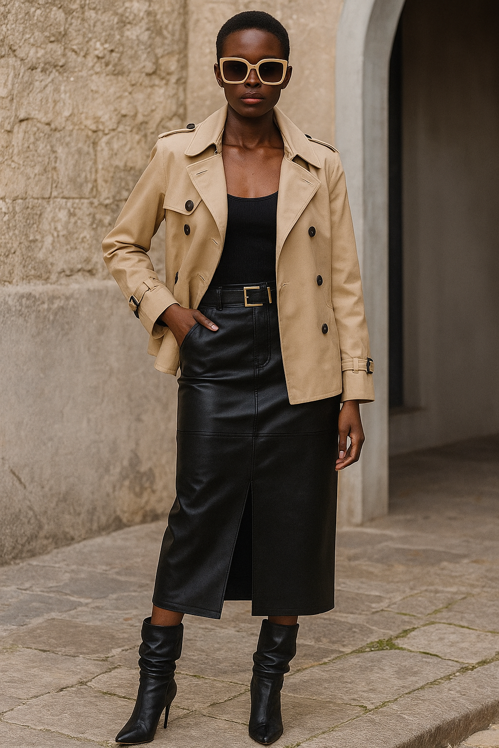 jupe pour femme en similicuir noir avec ceinture assorti 