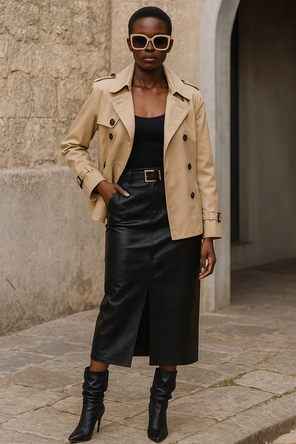 jupe pour femme en similicuir noir avec ceinture assorti 