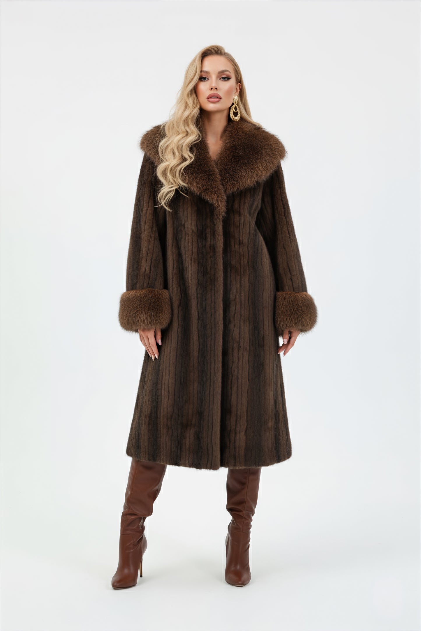 manteau long élégant pour femme en fausse fourrure marron 