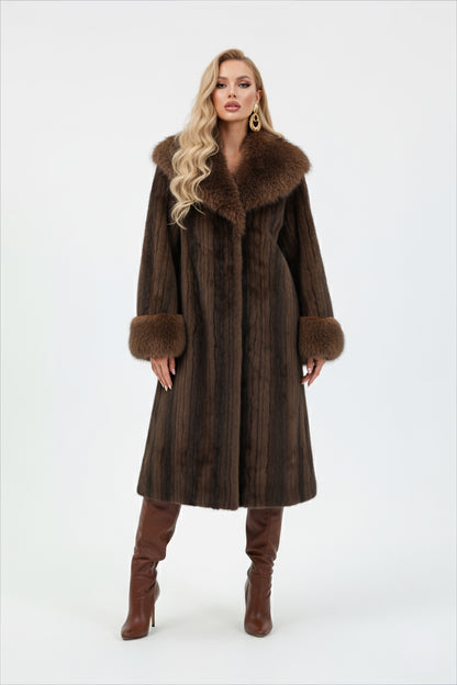 manteau long élégant pour femme en fausse fourrure marron 