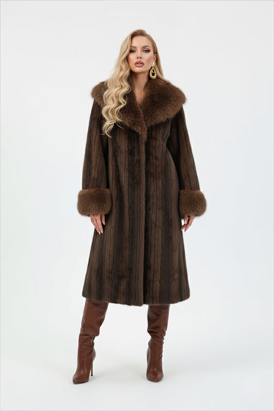 manteau long élégant pour femme en fausse fourrure marron 