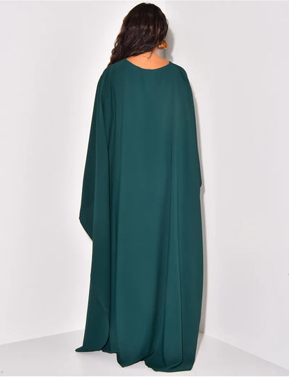 robe-femme-abaya-longue-cape-manches-chauves-souris-vert