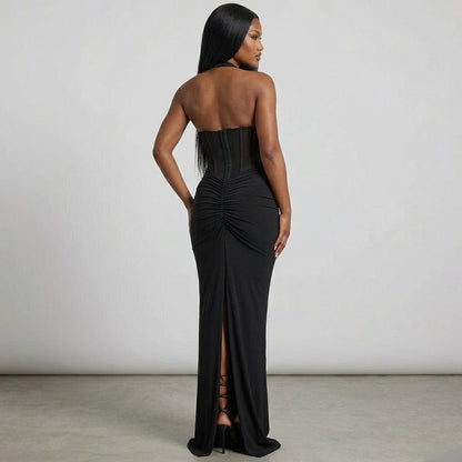 robe pour femme coupe longue buste semi transparent couleur noire