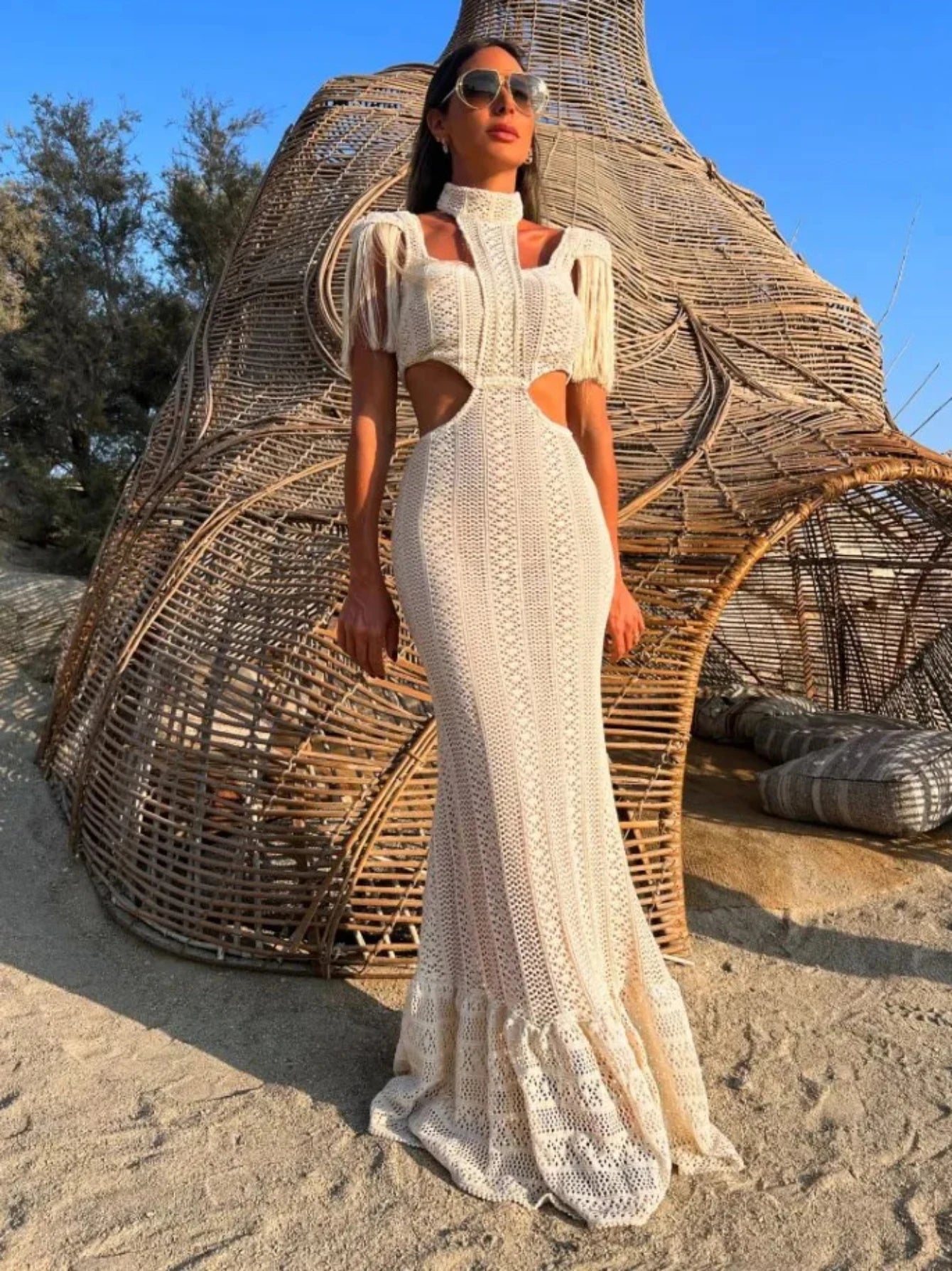 Long white lace dress