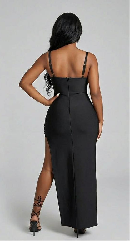 Robe femme de soirée noire haute qualité coupe asymétrique