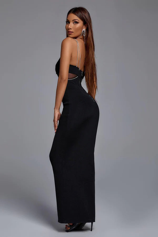 robe bandage maxi à strass 