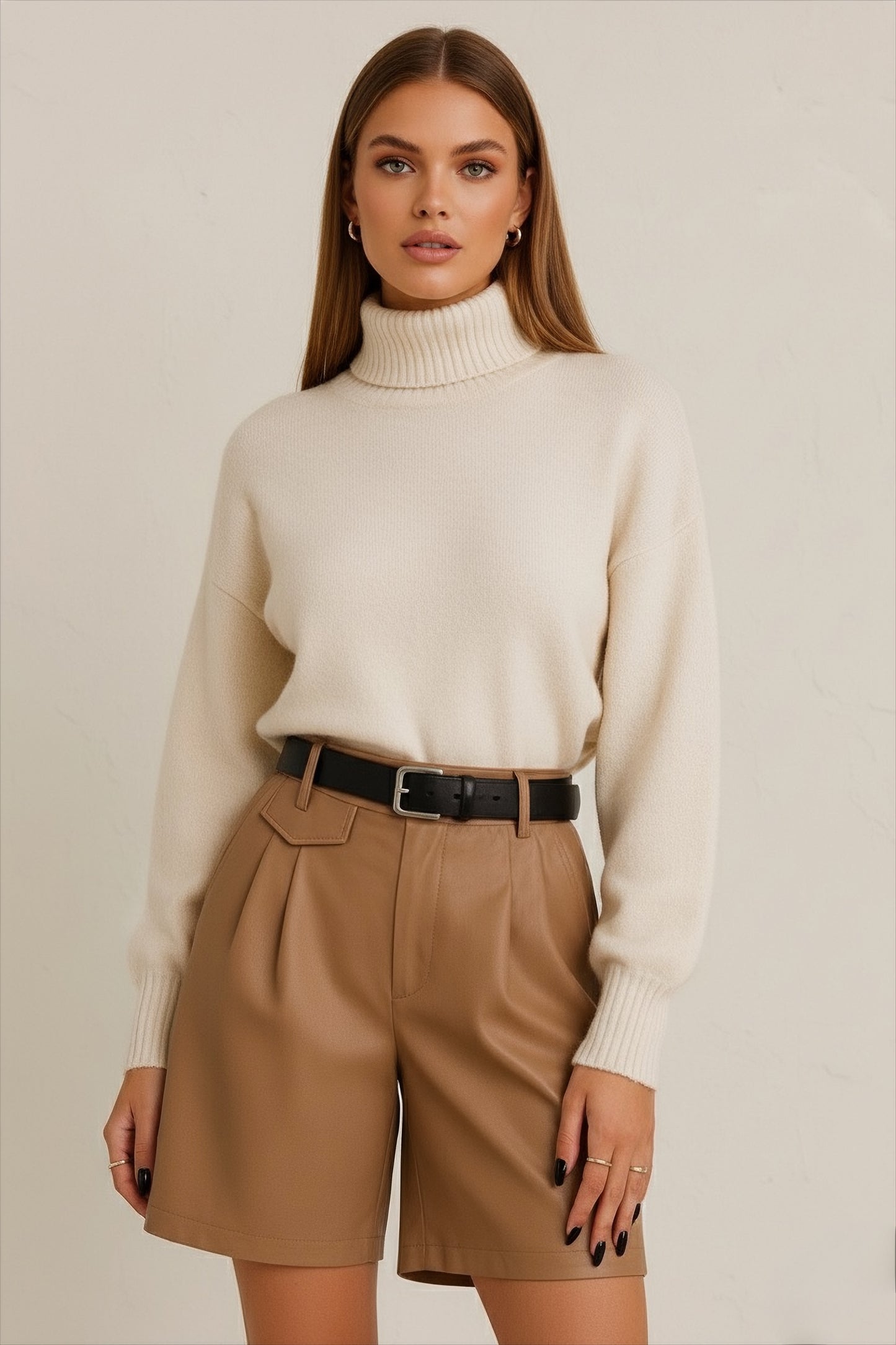 short pour femme en similicuir camel 