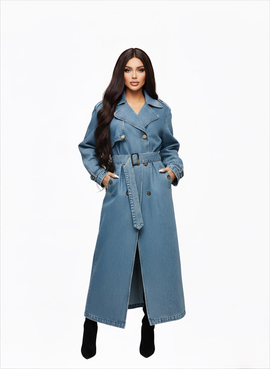 trench pour femme , long en jeans bleu 