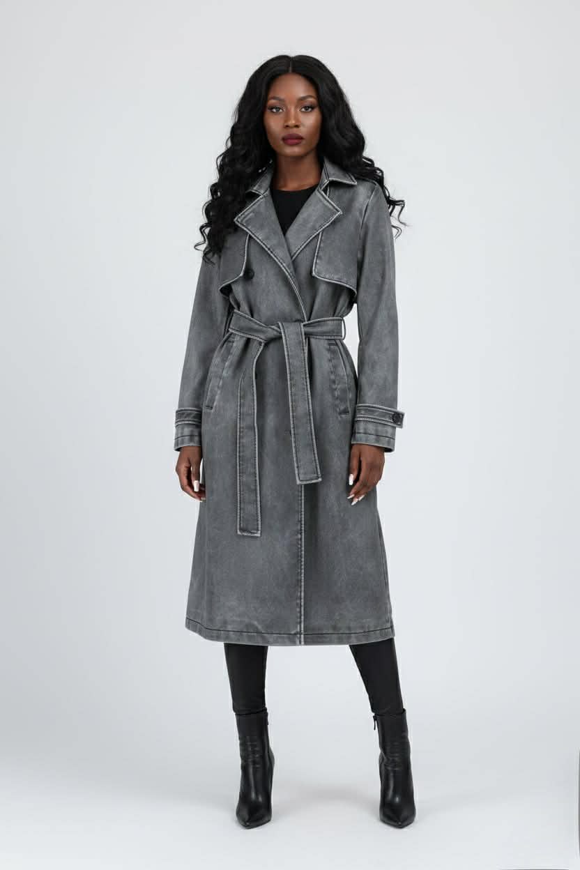 trench pour femme vintage effet noir délavé 