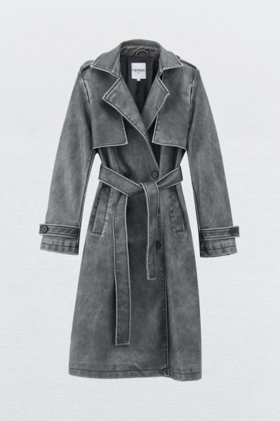 trench pour femme vintage effet noir délavé mi-saison