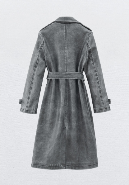 trench pour femme vintage effet noir délavé mi-saison