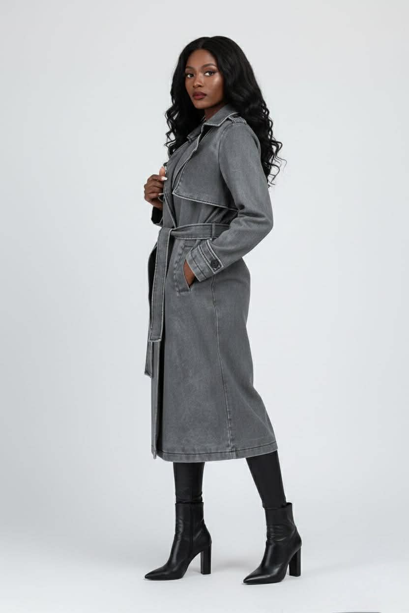 trench pour femme vintage effet noir délavé mi-saison