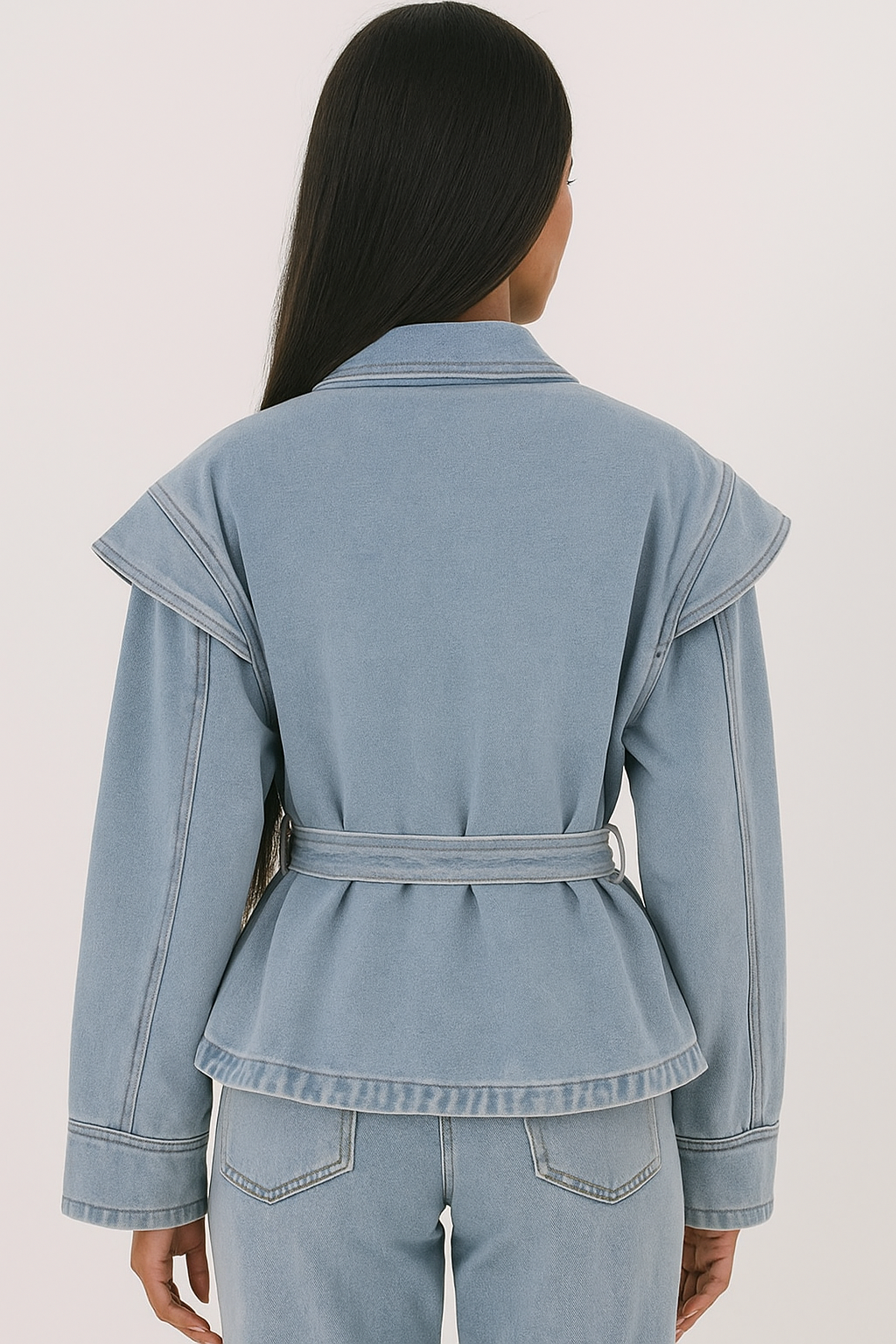 veste en denim bleu pour femme à nouer avec détail lacet 