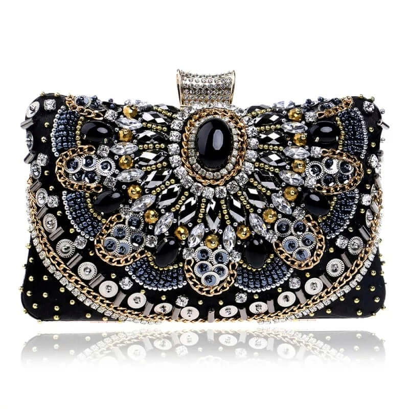 pochette de soirée à strass noir