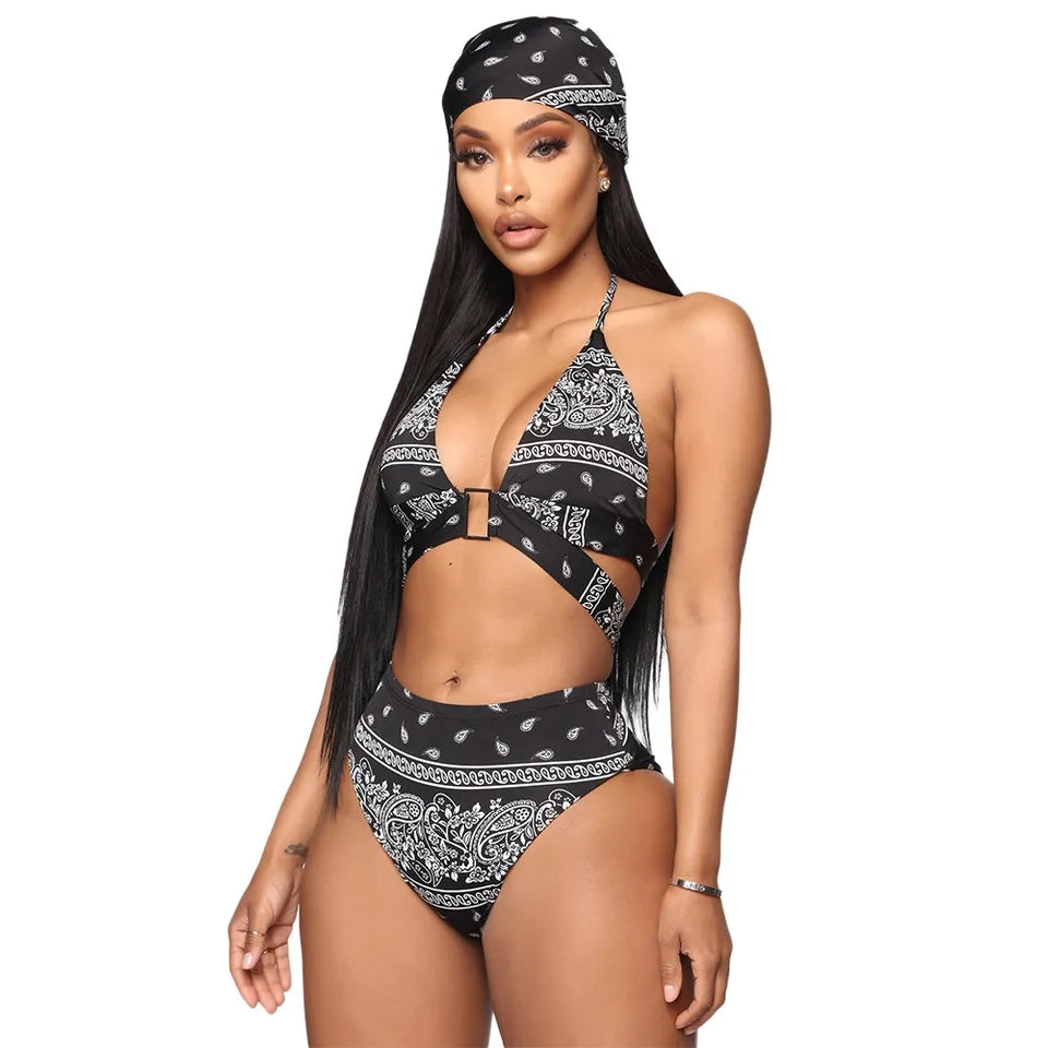 bikini femme imprimé bandana noir