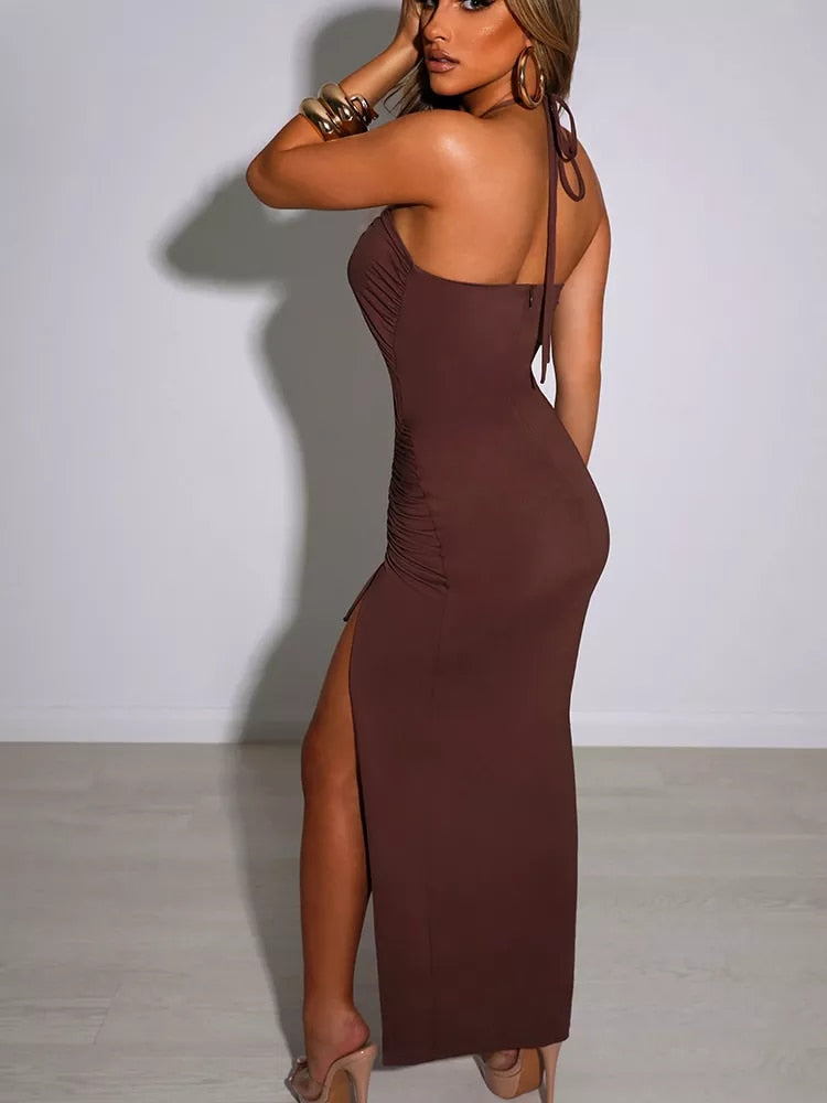 robe femme multipostions marron à lacet  