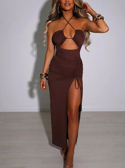 robe femme marron multipostions à lacet 